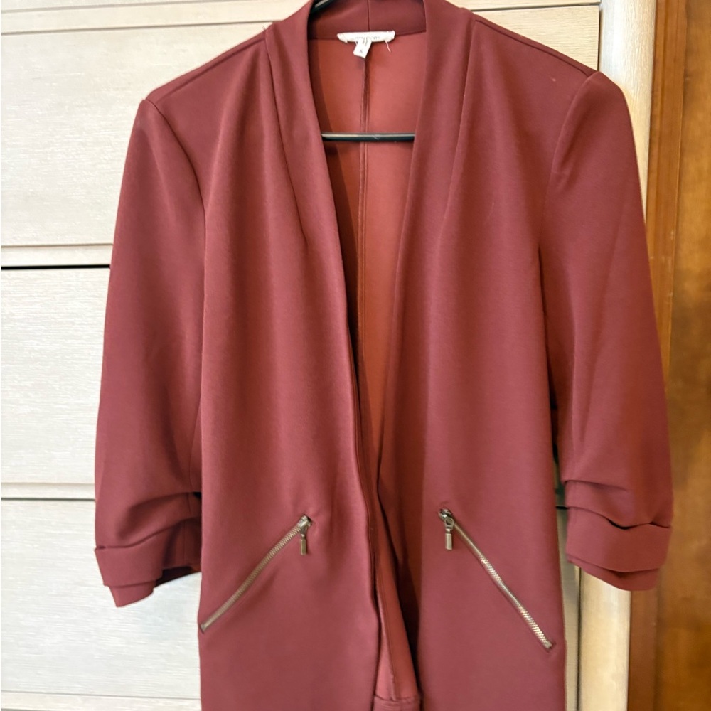 Maurices Women's Maroon Blazer with Zipper Accents